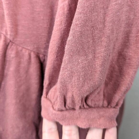 Free People Beach Mini Dress Tunic Dropwaist Linen Blend Pink Henley Small - Picture 6 of 9